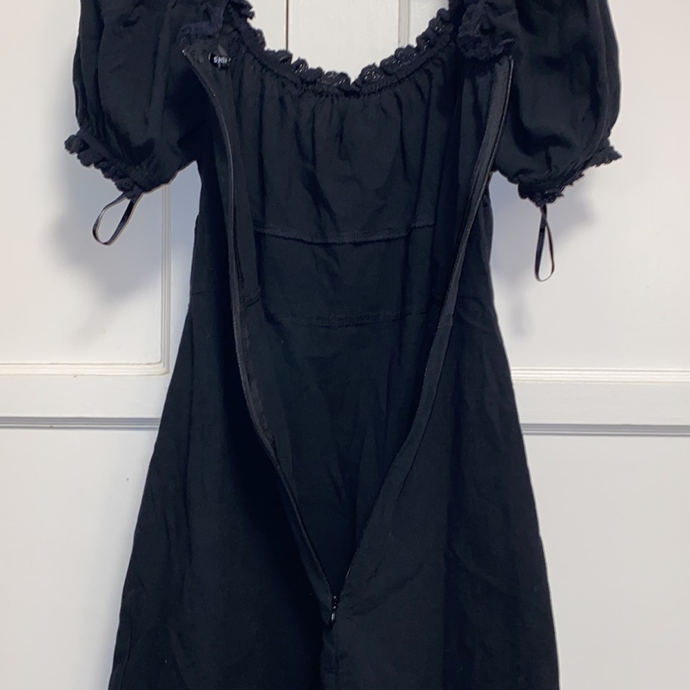 SHEIN Small Frenchy Puff Sleeve Knot Front Frill Trim Split Hem - Picture 6 of 11